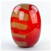 Image 3 : HAND MADE BLOWN ART GLASS RED STRIPED VASE
