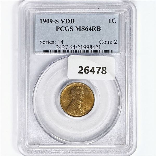 1909-S VDB Wheat Cent PCGS MS64 RB