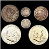 Image 1 : (6) Varied US Coins (1842, 1842, (2) 1951-D, 1853