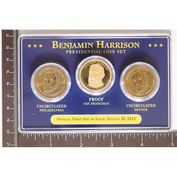 2012 THREE COIN P/D/S BENJAMIN HARRISON 1ST DAY OF