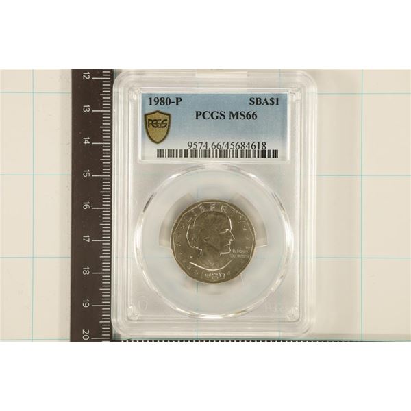 1980-P SBA DOLLAR PCGS MS66 GOLD SHIELD LABEL
