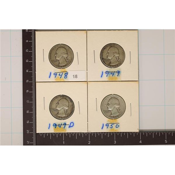 1948, 1949, 1949-D & 1950 WASHINGTON SILVER