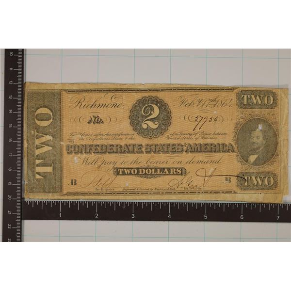 1864 CONFEDERATE STATES OF AMERICA $2 BILL