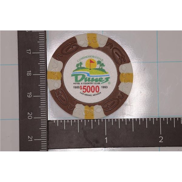 1993 $5000 DUNES HOTEL CASINO CHIP LAS VEGAS, NEV.