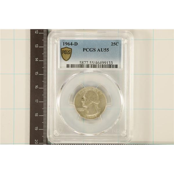 1964-D WASHINGTON SILVER QUARTER PCGS AU55