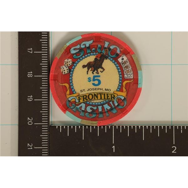 $5 FRONTIER CASINO CHIP ST. JOSEPH, MISSOURI