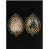 Image 2 : Pretty Vintage Silk Framed Miniatures- Metal Pinkie & Blue Boy Made in Italy