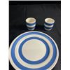 Image 2 : 3 Pieces of Blue Banded Kitchenware Plate. 2 Egg Cups