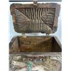 Image 2 : Vintage Hinged Carved (Medival Scene) Wood Box w/Metal Accents Approx 14"x9 1/2" x 9" Tall