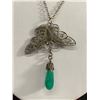 Image 2 : Vintage 925 Sterling Silver Butterfly w/ Green Stone Necklace, Originial Patina