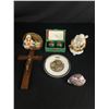 Image 1 : Lot Of Misc Collectibles. Crucifix, Chokin Plate, Chinese Health Balls, Etc