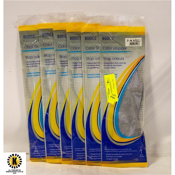 6 PACKS OF FOAM INSOLES 7-8.5 SIZE