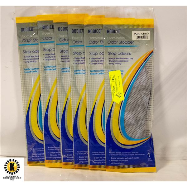 6 PACKS OF FOAM INSOLES 7-8.5 SIZE