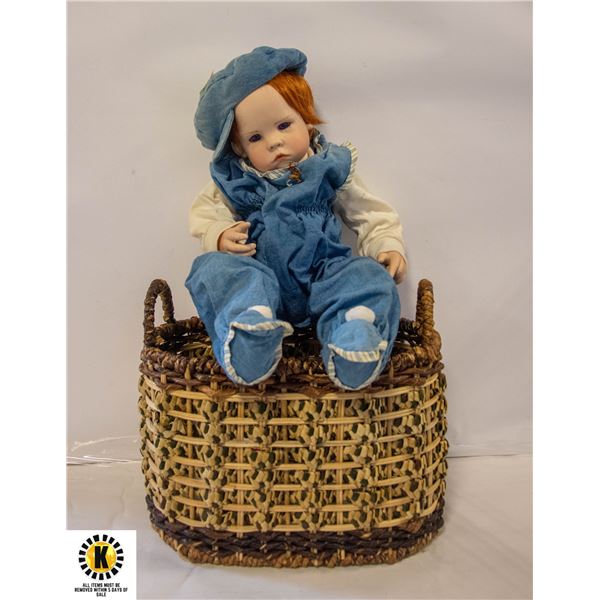 PORCELAIN DOLL IN BASKET