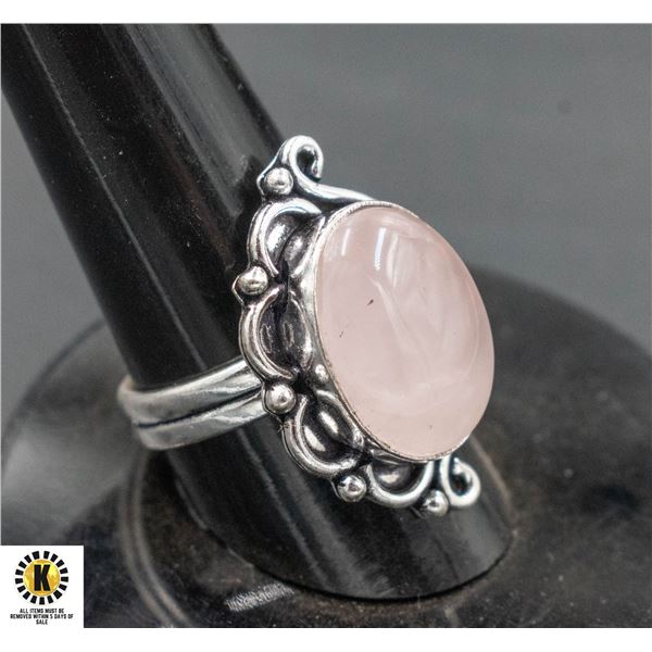 #241-NATURAL PINK ROSE QUARTZ  RING SIZE 7.25