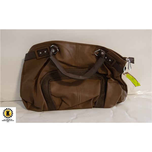 TWO TONE RICH DARK BROWN LEATHER SHAGWEAR TOTE