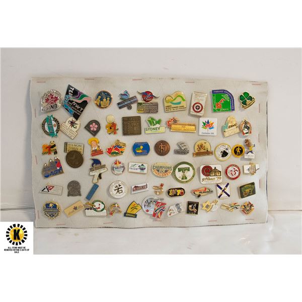 61 VINTAGE SPORT THEMED LAPEL PINS