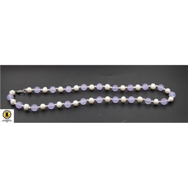 #210-FRESH WATER PEARL & PURPLE JADE NECKLACE 17 