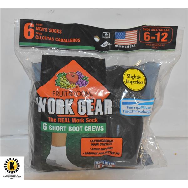 SHORT WORK BOOT CREW SOCK 6-12 6-PACK