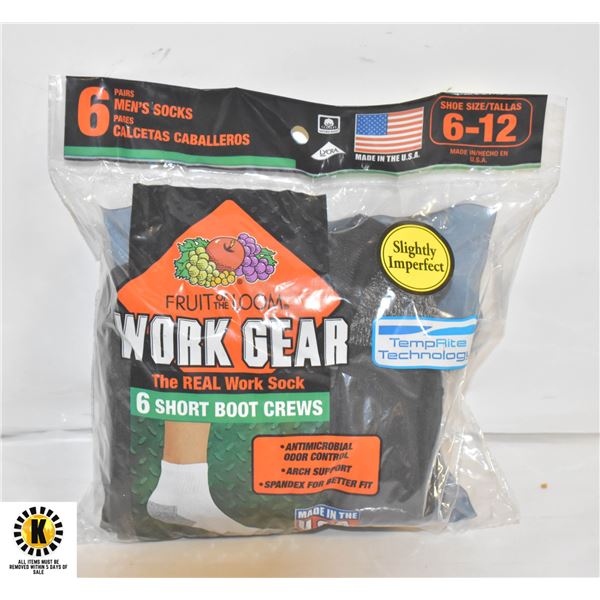 SHORT WORK BOOT CREW SOCK 6-12 6-PACK