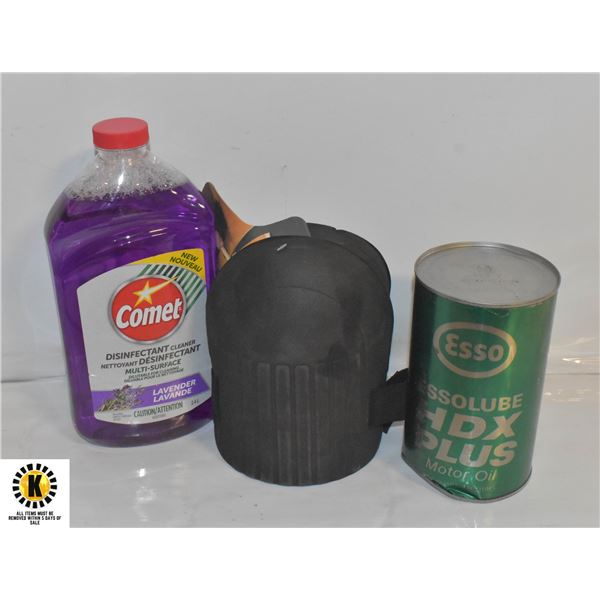 1 QUART CAN ESSO 10W 30 OIL AND SET OF KNEE