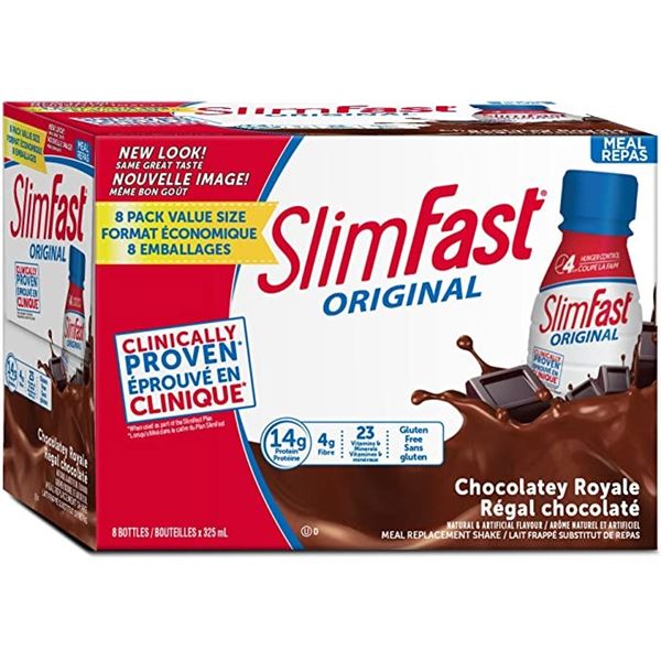 NEW CASE OF 8 X235ML SLIMFAST ORIGINAL CHOCOLATELY