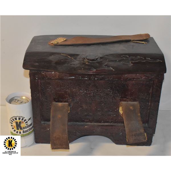 VINTAGE WOODEN TRUNK WITH LEATHER