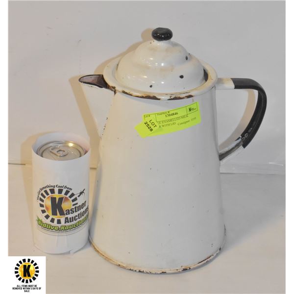 ANTIQUE ENAMELLED MILK PITCHER WITH LID