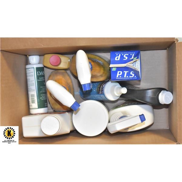 BOX OF HOME CLEANING PRODUCTS