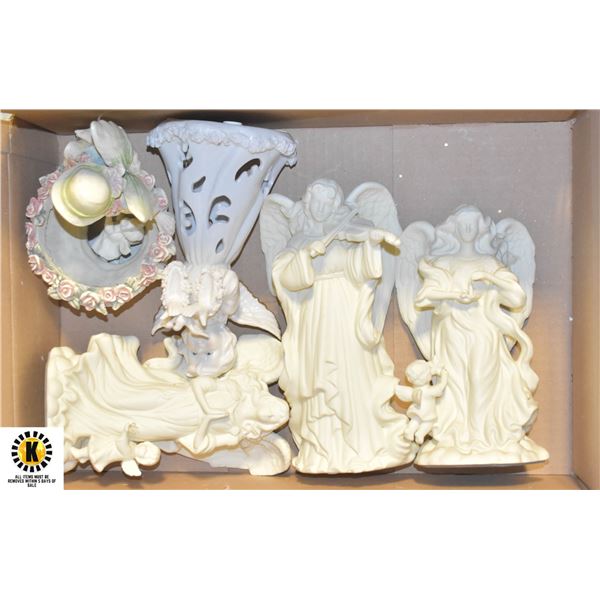 BOX W/6 CERAMIC ANGEL DECORATIVE FIGURINES