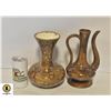 ORNATE STONEWARE DCOR PITCHER & VASE BROWN TONES