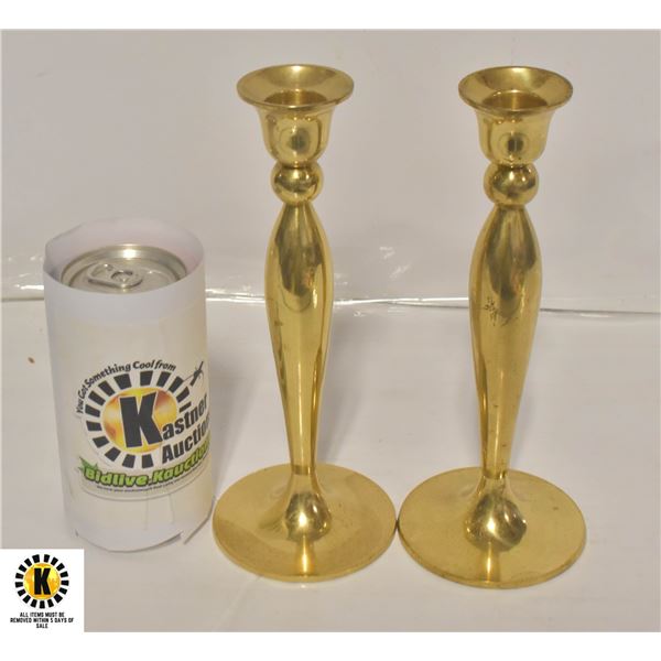 BRASS CANDLE STICKS PAIR 8" TALL