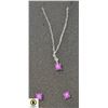 Image 1 : PINK GEMSTONE EARRING & PENDANT SET STERLING