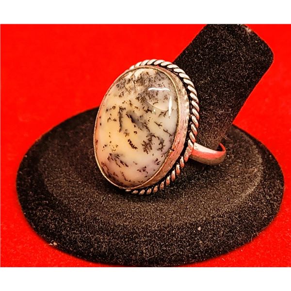 NATURAL DENDRITE OPAL RING, OVAL IN