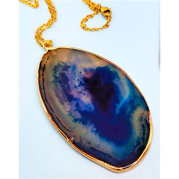 NATURAL SLICE BLUE AGATE PENDANT,