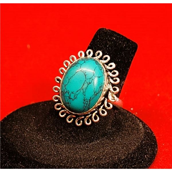 NATURAL TURQUOISE SIZE 7.5 RING, OVAL