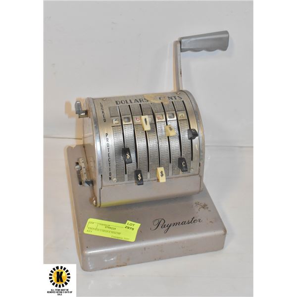 VINTAGE CHEQUE MACHINE WITH KEY