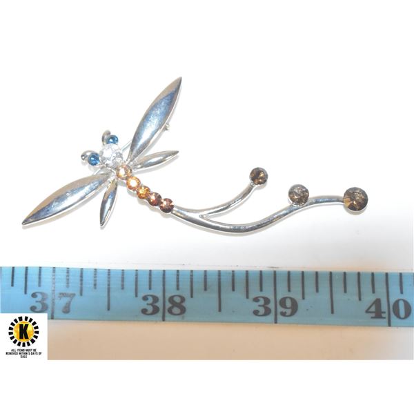 #46 LARGE SILVER TONE DRAGONFLY BROOCH W/ BLUE,