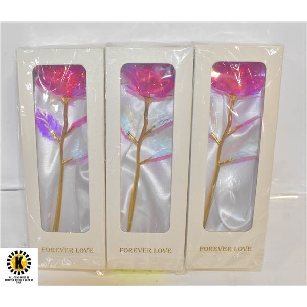 3 ARTIFICIAL 24K PLATED ROSE LONG STEM