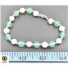 Image 1 : #209- FRESH WATER PEARL & GREEN JADE BRACELET 7.5"