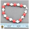 #213-FRESH WATER PEARL & RED  JADE BRACELET 7.5"