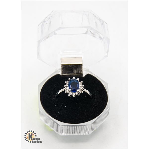 BLUE SAPPHIRE COLORED RING STAMPED 925 SIZE 7