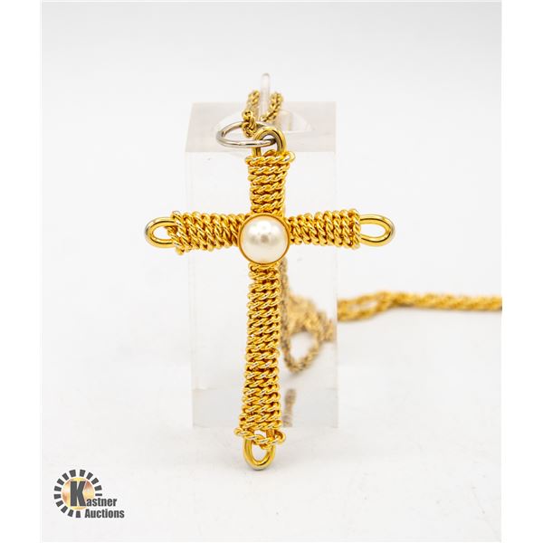 VINTAGE GOLD TONED CROSS NECKLACE