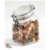 ITALIAN GLASS JAR FULL OF CANADIAN PENNIES