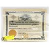 ANTIQUE GOLD MINING STOCK CERTIFICATE