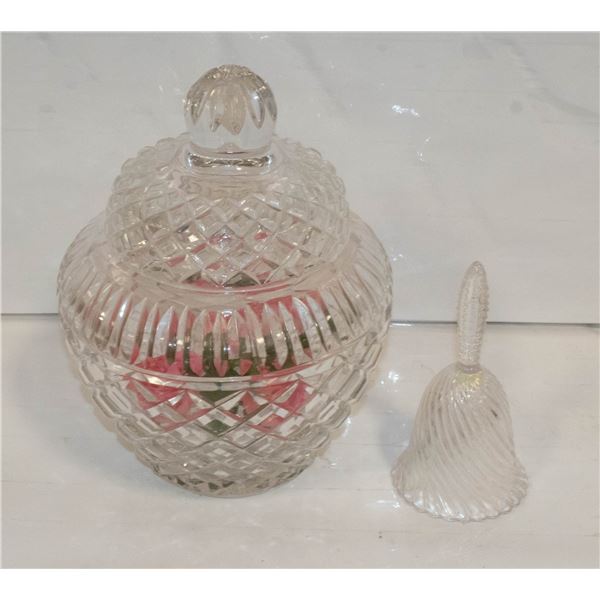 LOT CRYSTAL VASE/ BOWL AND BELL/