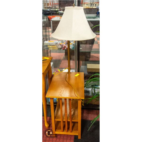 WOOD TABLE AND LAMP