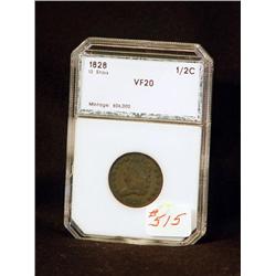1828 HALF CENT 13 STARS CERTIFIED VF20
