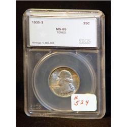 1935-S WASHINGTON QUARTER CERTIFIED MS65