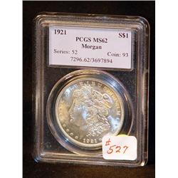 1921 MORGAN SILVER DOLLAR CERTIFIED MS 62